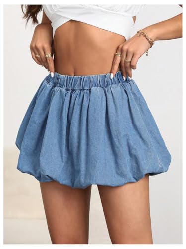 Women's Y2k Denim Bubble Skirt Ruched A Line Flared Mini Skirts