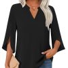 Women Blouses Dressy Casual 3/4 Sleeve Tops Business Work Chiffon Office V Neck Shirts M-3XL