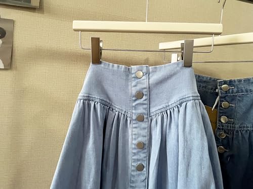 Women's High Waist Long Denim Skirt Button Down Swing A-Line Jean Maxi Skirt with Pockets