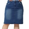 Plus Size Denim Skirts for Women Classic Stretch Elastic Waist Side Split A Line Jean Skirt