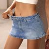 Low Rise Denim Mini Skirt for Women, High Stretch Jean Skirt with Shorts Underneath Y2k Micro Skort