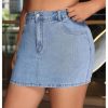 Women's Plus Size High Waisted Denim Mini Skirt Bodycon Jean Skirts with Pockets