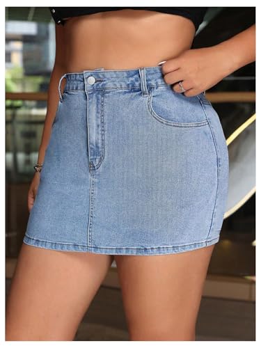 Women's Plus Size High Waisted Denim Mini Skirt Bodycon Jean Skirts with Pockets