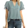 Womens Dressy Chiffon Blouses Summer Puff Petal Short Sleeve Shirts V Neck Casual Work Tops