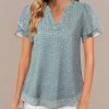 Womens Dressy Chiffon Blouses Summer Puff Petal Short Sleeve Shirts V Neck Casual Work Tops