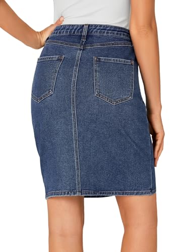 Women's Casual Stretch High Waist Bodycon Denim Jean Midi Skirt with Pockets