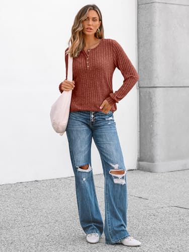 Long Sleeve Henley Shirts Women's Business Casual Lightweight Tunic Sweater Tops