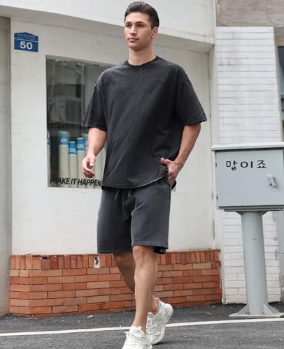 41pWR-3XCL.jpg Men's Cotton T-Shirts Oversized Unisex Short Sleeves Casual Loose Wash Solid Basic Tee Tops