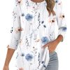 3/4 Length Sleeve Womens Tops Crew Neck Loose Fit Shirts Pleated Cute Clothes Dressy Casual 2025 Summer Tunics