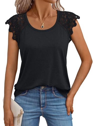 Womens Tops Casual Dressy Lace Summer Tee 2025 Cap Sleeve T Shirts Cute Basic Trendy Fashion Spring Outfits