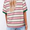 Womens Summer Tops 2025 Striped Color Block Short Sleeve T-Shirts Crewneck Casual Loose Basic Tee Blouses