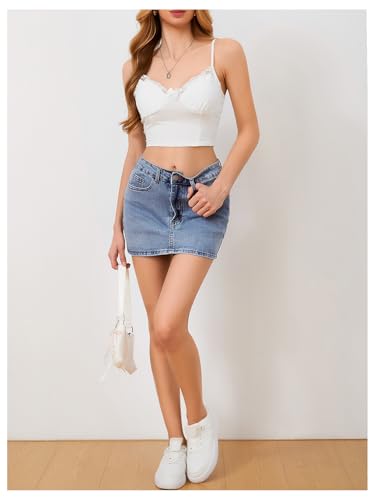 41qFuMRmstL.jpg Women's Denim Skirt High Waist Bow Pocket Bodycon Y2K Mini Jean Skirts