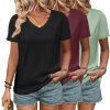 3 Pack Women's T Shirts Short Sleeve Basic Tees, 2025 Spring Summer Clothing V Neck Casual Tops Trendy Outfits