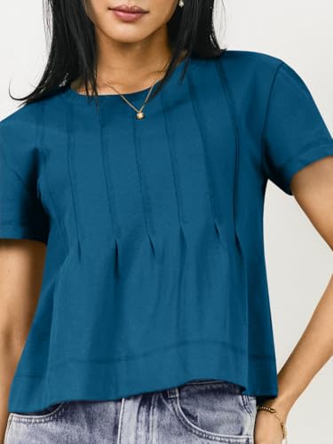 Womens Babydoll Tops Short Sleeve Peplum Pleated Summer T-Shirts Casual Loose Fit Flowy Tshirts 2025
