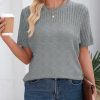 41qiG9CrDLL.jpg Womens Summer Tops Dressy Casual Crewneck Short Sleeve Shirts Solid Hollow Out Knit Loose Sweater Blouses