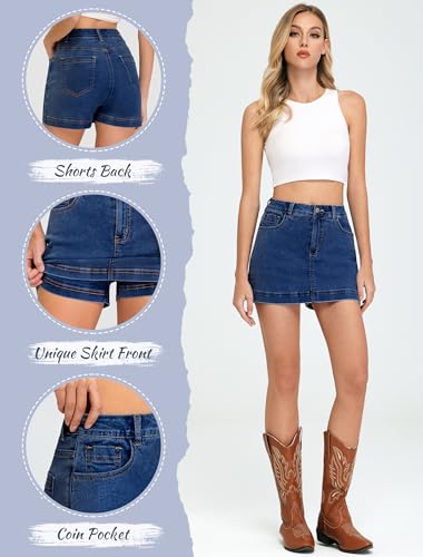 41qtgi6H-BL.jpg Jean Skorts for Woman 2025 Trendy High Waisted Y2k Mini Skirt Stretchy Denim Shorts Skort Country Concert Outfits