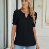 41qzIrHg1gL.jpg Womens Dressy Casual Tops Keyhole Business Work Blouses Pleated Puff Sleeve Summer Shirts