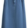 Women's Summer Casual Elastic Waist Pockets Work Midi Denim A Line Skirt