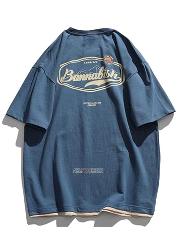 Mens Oversized T Shirts Graphic Tees Print Crew Neck Cotton Tops Streetwear Casual Shirt