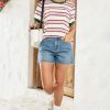 Womens Summer Tops 2025 Striped Color Block Short Sleeve T-Shirts Crewneck Casual Loose Basic Tee Blouses