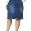 Plus Size Denim Skirts for Women Classic Stretch Elastic Waist Side Split A Line Jean Skirt