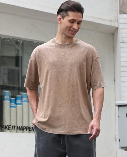 41rx2DIB8WL.jpg Men's Cotton T-Shirts Oversized Unisex Short Sleeves Casual Loose Wash Solid Basic Tee Tops