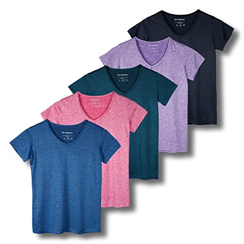 5 Pack Women??s Short Sleeve V-Neck Workout T-Shirts ?C Athletic Gym Fitness Pilates Plus Size Active Tees