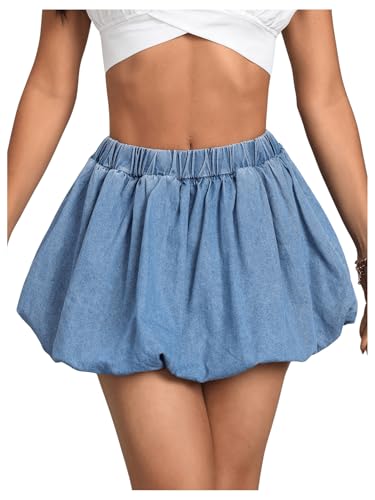 Women's Y2k Denim Bubble Skirt Ruched A Line Flared Mini Skirts
