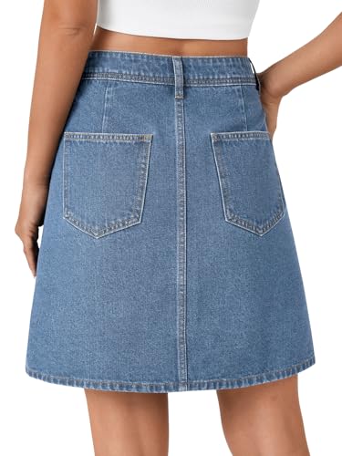 Women's Button Down High Waisted A Line Jean Mini Denim Skirt with Pockets