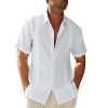 41sXus0xH2L.jpg Mens Short Sleeve Cuban Camp Guayabera Shirt Linen Cotton Hippie Beach Button Down Shirts