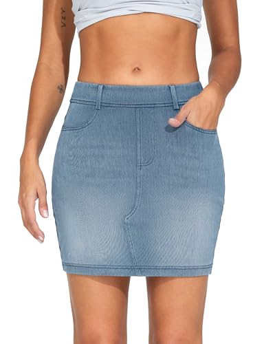 41siw0WFHL.jpg Women's High Waisted Mini Denim Skirts with Pockets Stretch Skinny Jean Bodycon Skirts