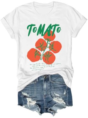 Tomato Shirt Womens Men Letter Fruit Graphic Tees Cottagecore Clothing Fruit Vegetable Garden Picnic Short Sleeve T Shirt
