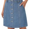 Women's Button Down High Waisted A Line Jean Mini Denim Skirt with Pockets