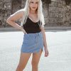 Skorts Skirts for Women Denim Mini Skirt Side Slit with High Waisted Jean Shorts Stretchy