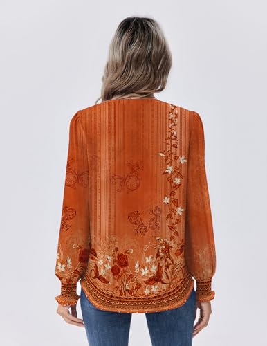 Womens Tops Puff Long Sleeve Shirts Dressy Casual Crew Neck Pleated Summer Fall Work Blouses S-3XL