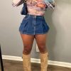 Womens Denim Jeans Skirt Shorts Mini Cargo High Waist Sexy Plus Size Pleated Skorts