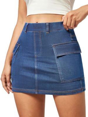 Jean Skirts for Women Denim High Stretch Cargo Skirt with Shorts Denim Skort Mini Jean Skort Y2k Skirt with Pockets