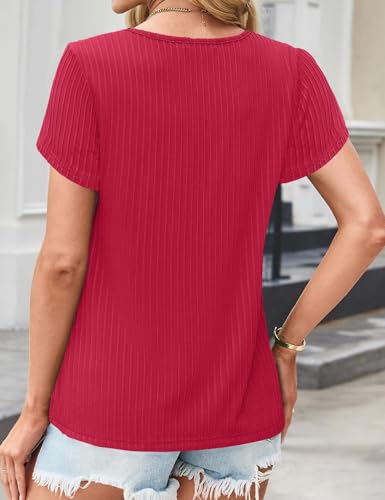 Blouses for Women Dressy Casual Petal Short Sleeve Business Work Tops Ladies Lace V Neck Summer Trendy Shirts