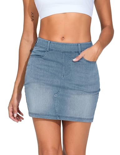 41tyWpGnYNL.jpg Women's High Waisted Mini Denim Skirts with Pockets Stretch Skinny Jean Bodycon Skirts