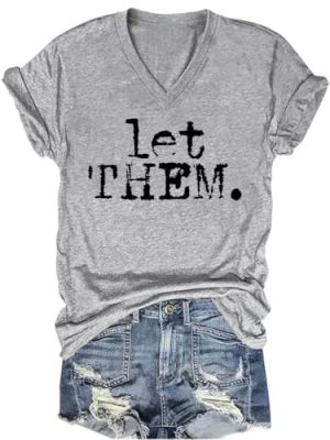 Let Them Shirts for Women V-Neck Inspirational Graphic Tees Mental Health Tops