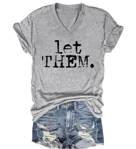 Let Them Shirts for Women V-Neck Inspirational Graphic Tees Mental Health Tops