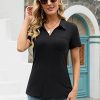 41vVh3YRZL.jpg Womens V Neck Polo Shirts Short Sleeve Collared Tops Loose Casual Tunic Blouses with Pocket