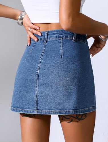 41w5COnFGDL.jpg Jean Skorts for Woman High Waisted Stretchy Denim Skirt with Shorts Mini Skirt with Pockets