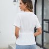Womens Dressy Business Casual Blouse Pleated V Neck Tops Trendy Smocked Work Shirt Summer Outfit 2025