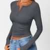 Womens Long Sleeve Shirts 2025 Henley Casual Fall Outfits Fitted Cotton Tops Ribbed Fashion Cute Basic Tees