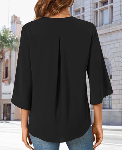 Women Blouses Dressy Casual 3/4 Sleeve Tops Business Work Chiffon Office V Neck Shirts M-3XL