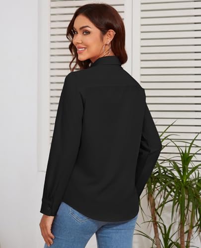 41x-y0QcMGL.jpg Women's Button Down Blouse Long Sleeve Dress Shirts for Work Office Business Casual Chiffon Tops
