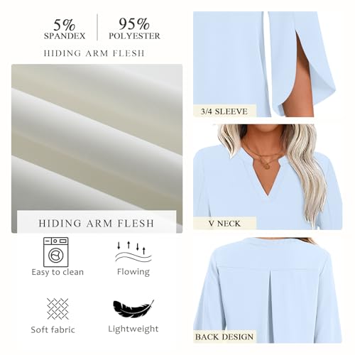 Women Blouses Dressy Casual 3/4 Sleeve Tops Business Work Chiffon Office V Neck Shirts M-3XL