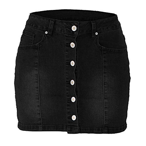 Women's Button Down Front Denim Short Skirt with Side Pocket