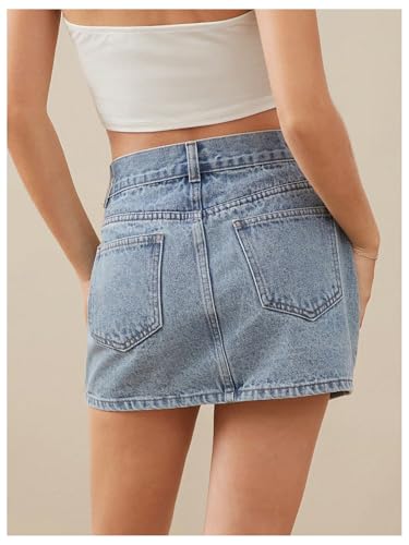 41xb9KZo8UL.jpg Women's Casual Jean Skirt Mid Waist Zipper Up Mini Denim Skirts